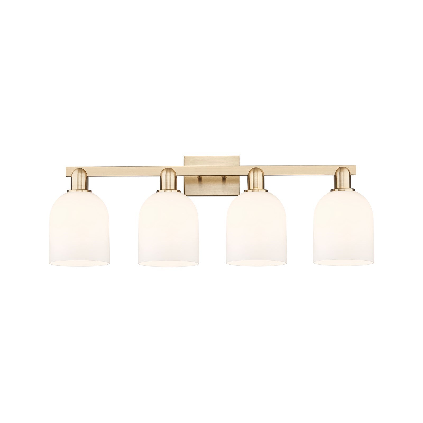Innovations Bella 33in 4-Light Bath Vanity Light | Industrial Champagne Bronze Steel and White Glass | Bathroom Vanity | Model 716-4W-CB-G558-6GWH
