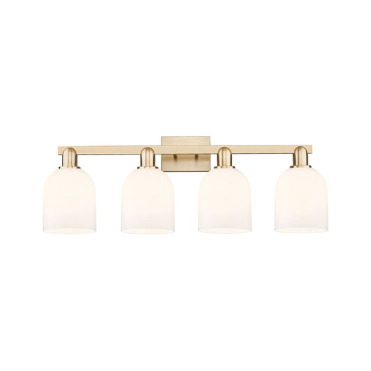 Innovations Bella 33in 4-Light Bath Vanity Light | Industrial Champagne Bronze Steel and White Glass | Bathroom Vanity | Model 716-4W-CB-G558-6GWH
