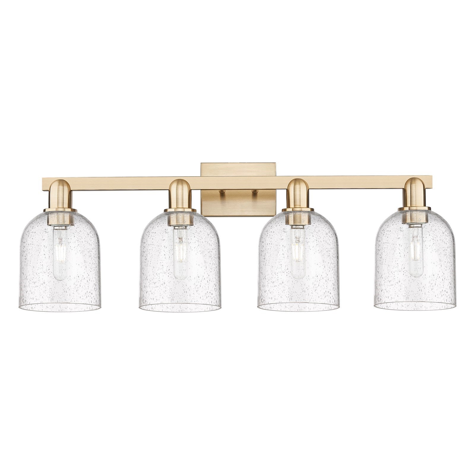 Innovations Bella 33in 4-Light Bath Vanity Light | Industrial Champagne Bronze Steel and Seedy Glass | Bathroom Vanity | Model 716-4W-CB-G558-6SDY
