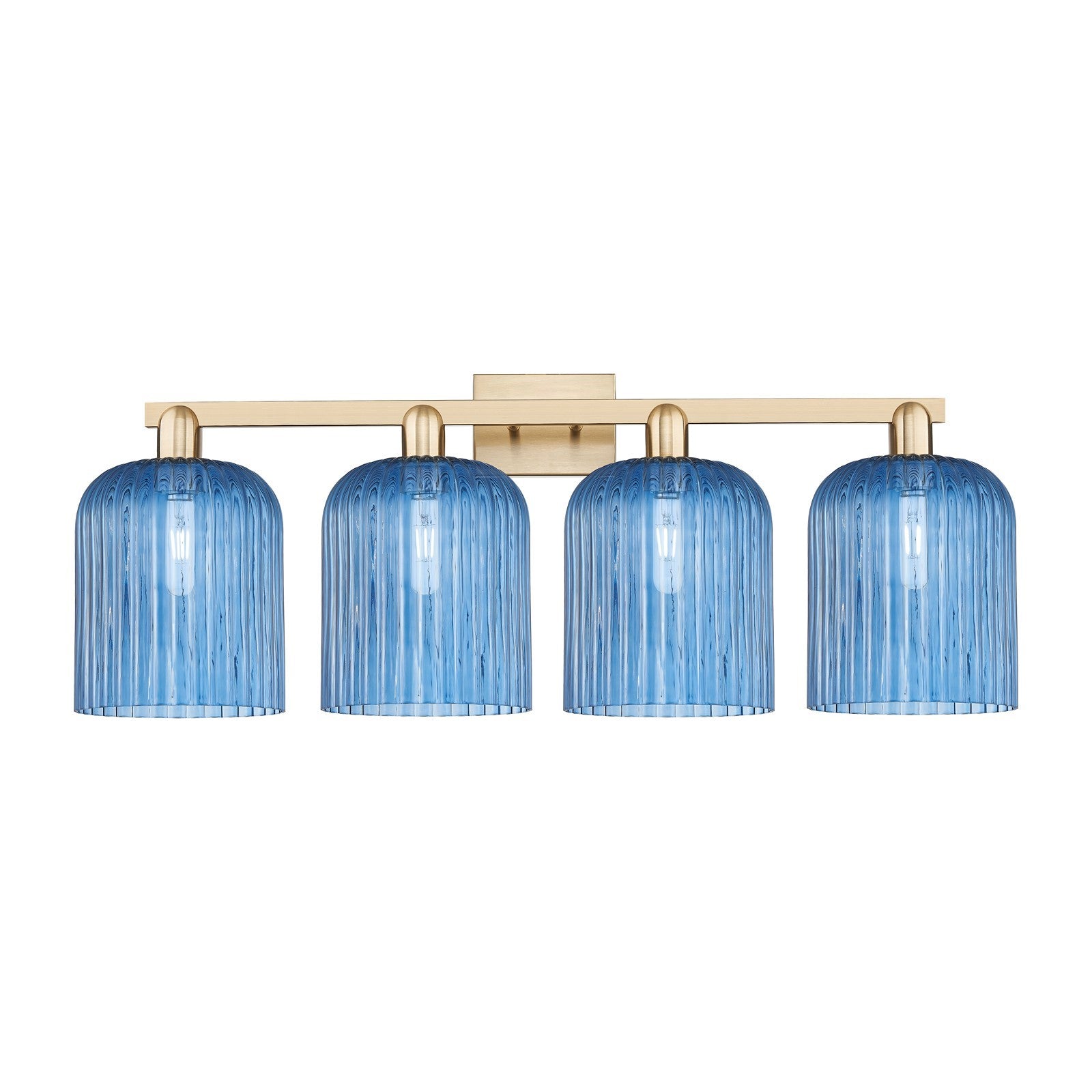 Innovations Bridal Veil 35in 4-Light Bath Vanity Light | Industrial Champagne Bronze Steel and Princess Blue Ribbed Glass | Model 716-4W-CB-G559-8BL