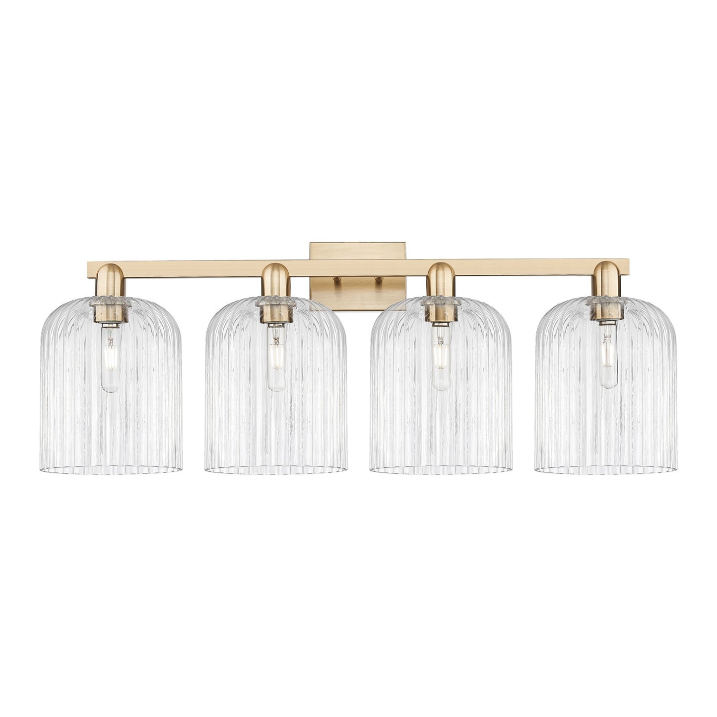 Innovations Bridal Veil 35in 4-Light Bath Vanity Light | Industrial Champagne Bronze Steel and Clear Ribbed Glass | Bathroom | Model 716-4W-CB-G559-8CL