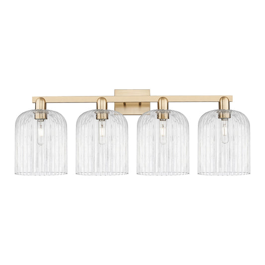 Innovations Bridal Veil 35in 4-Light Bath Vanity Light | Industrial Champagne Bronze Steel and Clear Ribbed Glass | Bathroom | Model 716-4W-CB-G559-8CL