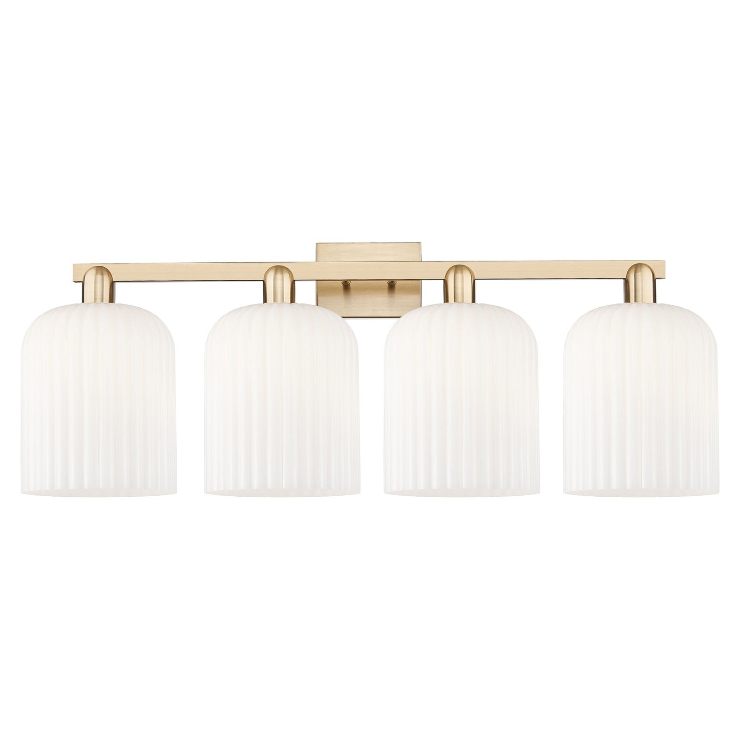Innovations Bridal Veil 35in 4-Light Bath Vanity Light | Industrial Champagne Bronze Steel and Gloss White Ribbed Glass | Model 716-4W-CB-G559-8GWH