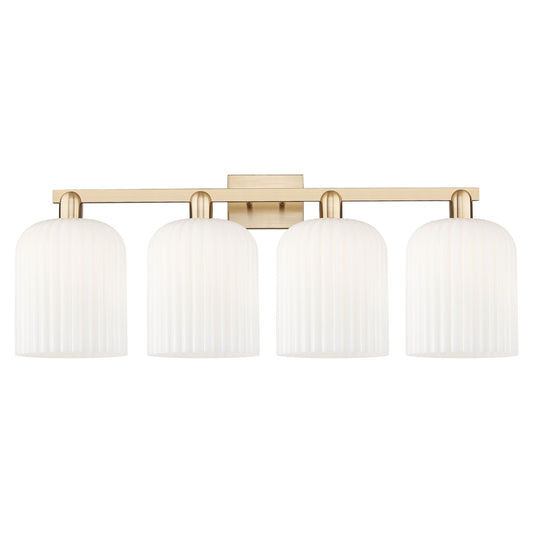 Innovations Bridal Veil 35in 4-Light Bath Vanity Light | Industrial Champagne Bronze Steel and Gloss White Ribbed Glass | Model 716-4W-CB-G559-8GWH