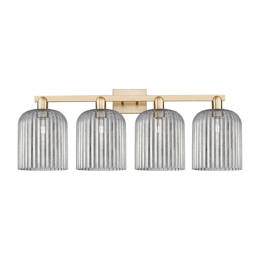 Innovations Bridal Veil 35in 4-Light Bath Vanity Light | Industrial Champagne Bronze Steel and Light Smoke Ribbed Glass | Model 716-4W-CB-G559-8SM
