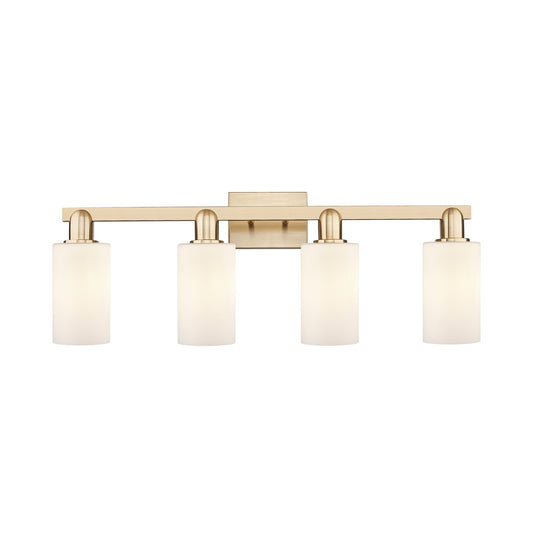 Innovations Clymer 31in 4-Light Bath Vanity Light | Industrial Champagne Bronze Steel and Matte White Glass | Bathroom Vanity & | Model 716-4W-CB-G801