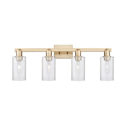 Innovations Clymer 31in 4-Light Bath Vanity Light | Industrial Champagne Bronze Steel and Seedy Glass | Bathroom Vanity & Powder | Model 716-4W-CB-G804