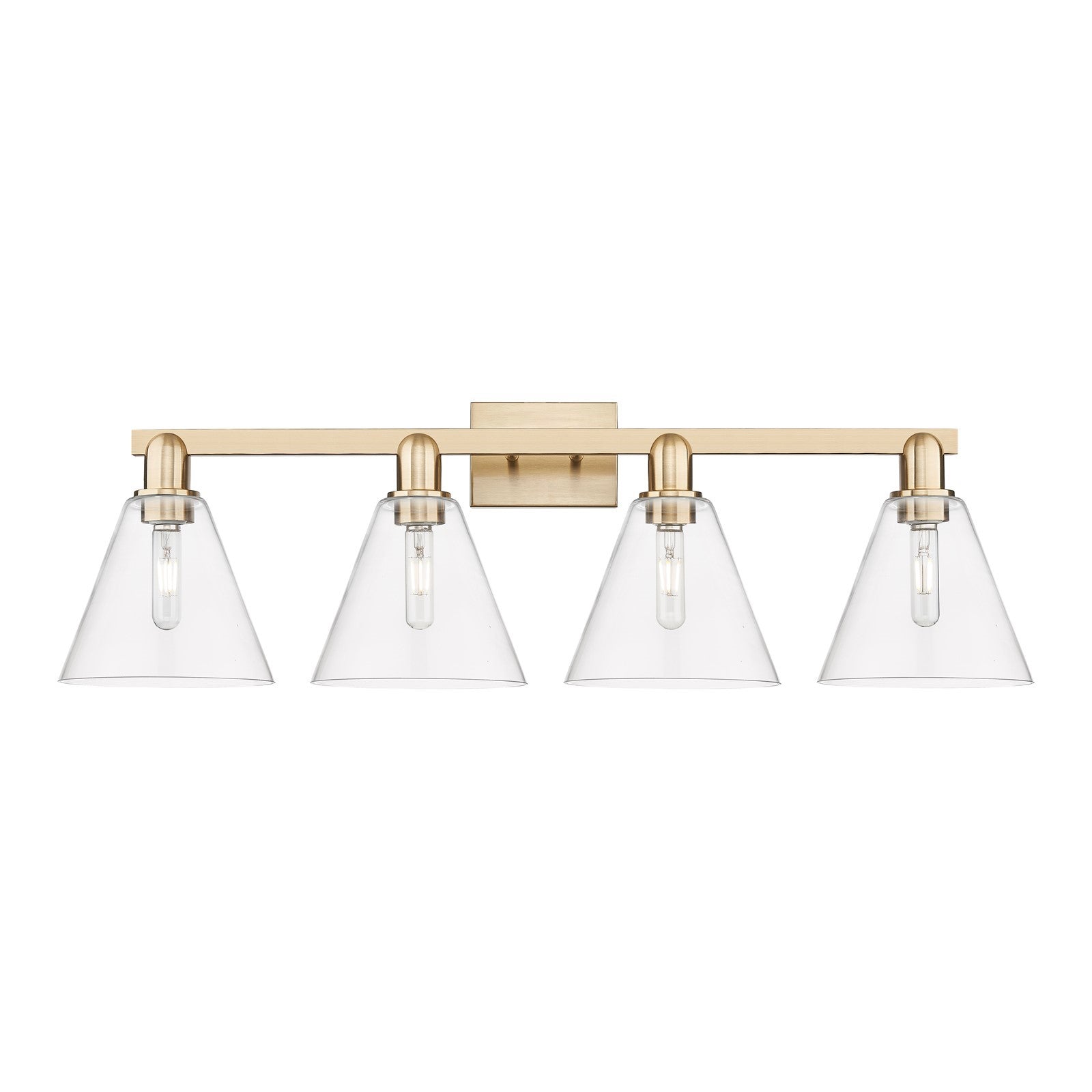 Innovations Berkshire Glass 35in 4-Light Bath Vanity Light | Industrial Champagne Bronze Steel and Clear Cone Glass | Bathroom | Model 716-4W-CB-GBC-82