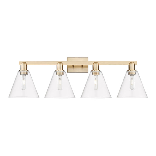 Innovations Berkshire Glass 35in 4-Light Bath Vanity Light | Industrial Champagne Bronze Steel and Clear Cone Glass | Bathroom | Model 716-4W-CB-GBC-82