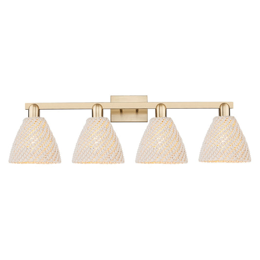 Innovations Bristol Natural 34.5in 4-Light Bath Vanity | Farmhouse Champagne Bronze Steel and Natural Fiber Dome Shades | Model 716-4W-CB-NBD-75-NAT