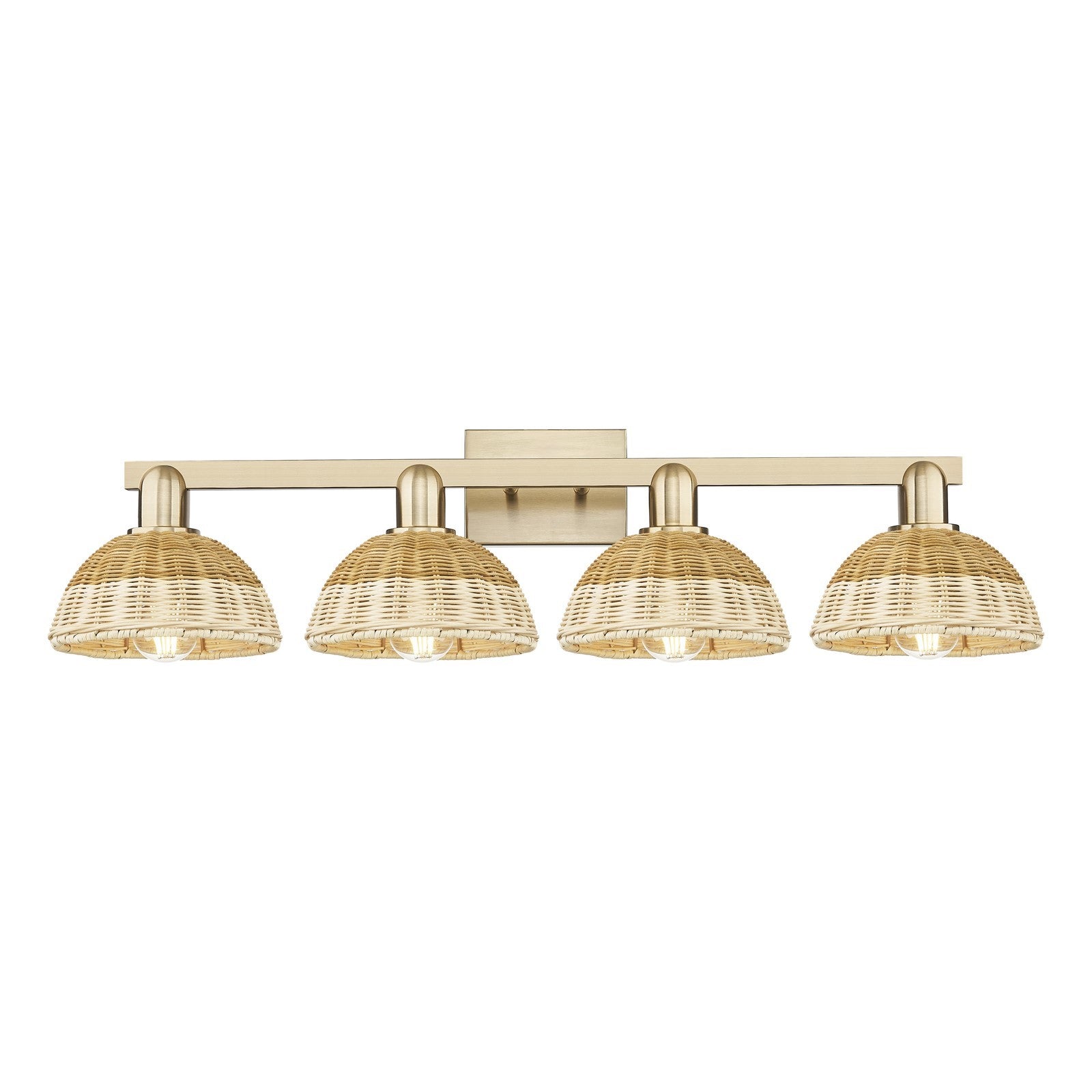 Innovations Natural Ballston Dome 34.5in 4-Light Bath Vanity Light | Farmhouse Champagne Bronze Steel and Natural Fiber | Model 716-4W-CB-NBD2-75-NAT