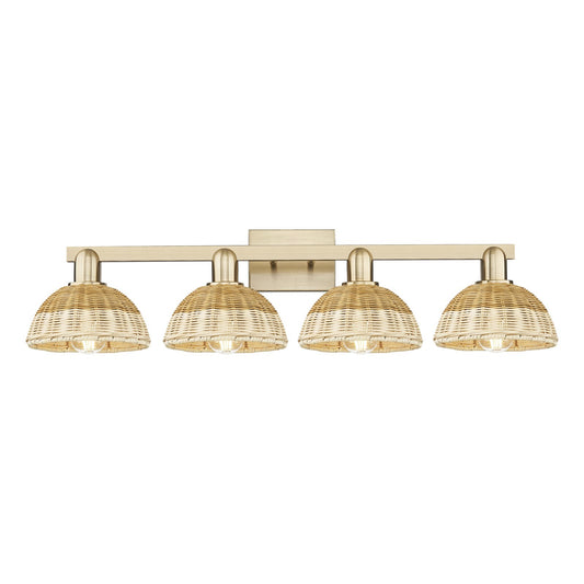 Innovations Natural Ballston Dome 34.5in 4-Light Bath Vanity Light | Farmhouse Champagne Bronze Steel and Natural Fiber | Model 716-4W-CB-NBD2-75-NAT