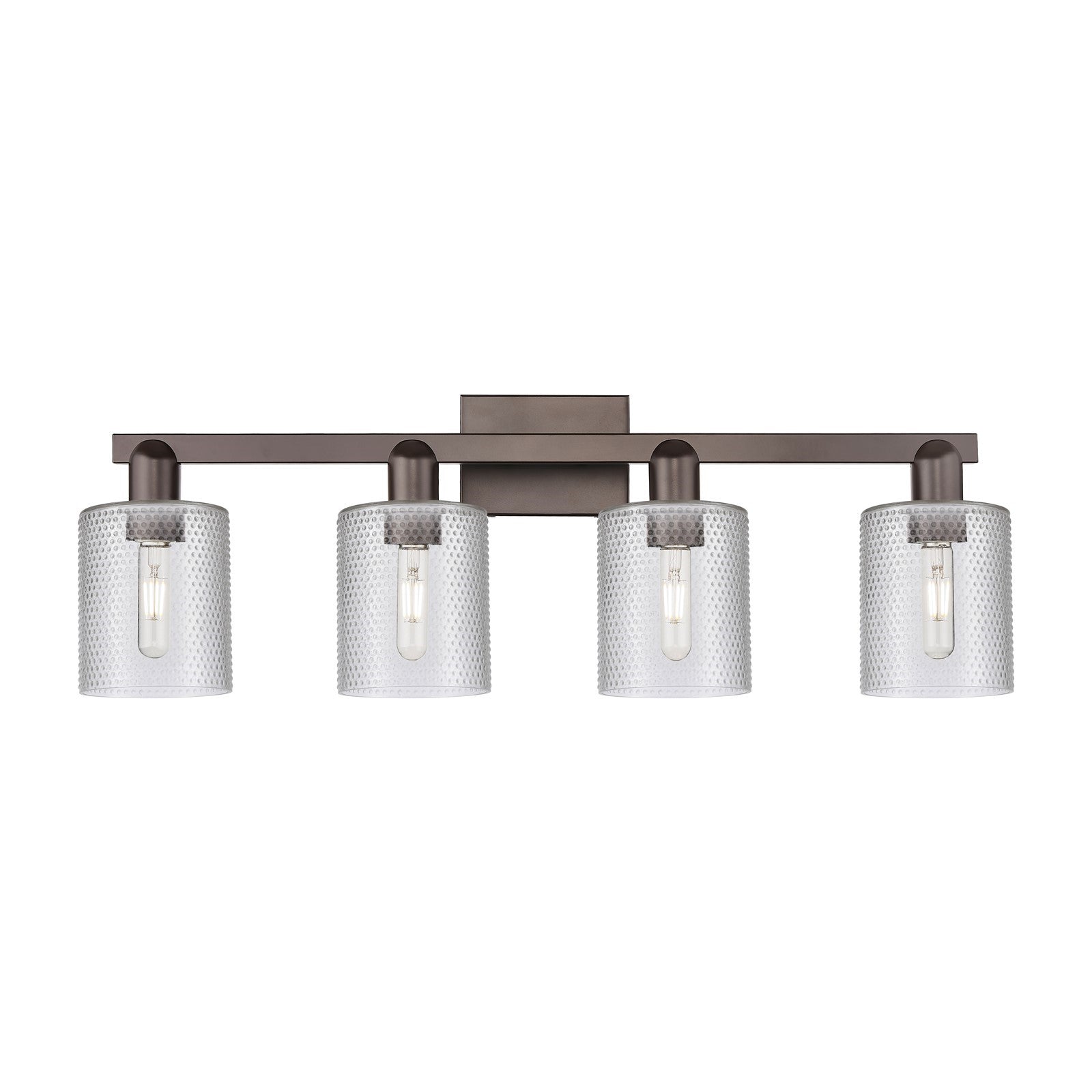 Innovations Cobbleskill 32in 4-Light Bath Vanity Light | Industrial Oil Rubbed Bronze Steel and Clear Glass | Bathroom Vanity | Model 716-4W-OB-G112