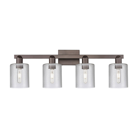 Innovations Cobbleskill 32in 4-Light Bath Vanity Light | Industrial Oil Rubbed Bronze Steel and Clear Glass | Bathroom Vanity | Model 716-4W-OB-G112