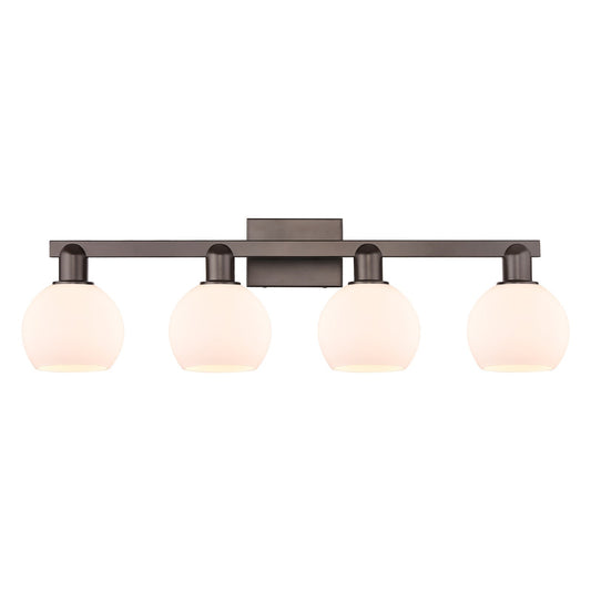 Innovations Athens 33in 4-Light Bath Vanity | Industrial Oil Rubbed Bronze Steel and Matte White Glass | Bathroom Vanity Light | Model 716-4W-OB-G121-6
