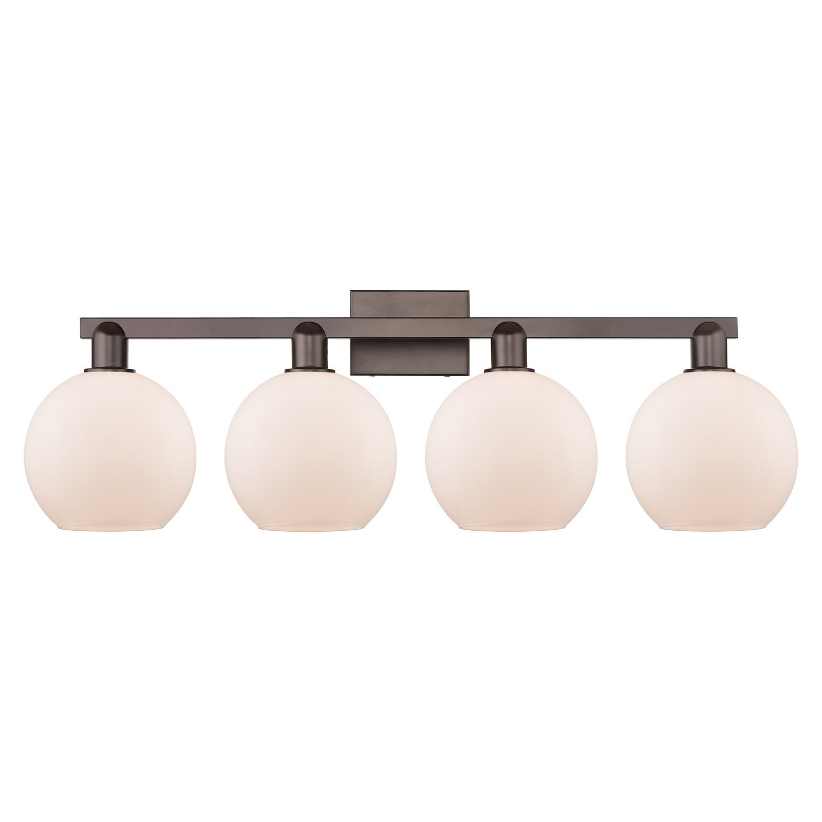 Innovations Athens 35in 4-Light Bath Vanity Light | Industrial Oil Rubbed Bronze Steel and Matte White Glass | Bathroom Vanity & | Model 716-4W-OB-G121-8