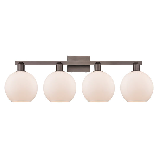 Innovations Athens 35in 4-Light Bath Vanity Light | Industrial Oil Rubbed Bronze Steel and Matte White Glass | Bathroom Vanity & | Model 716-4W-OB-G121-8