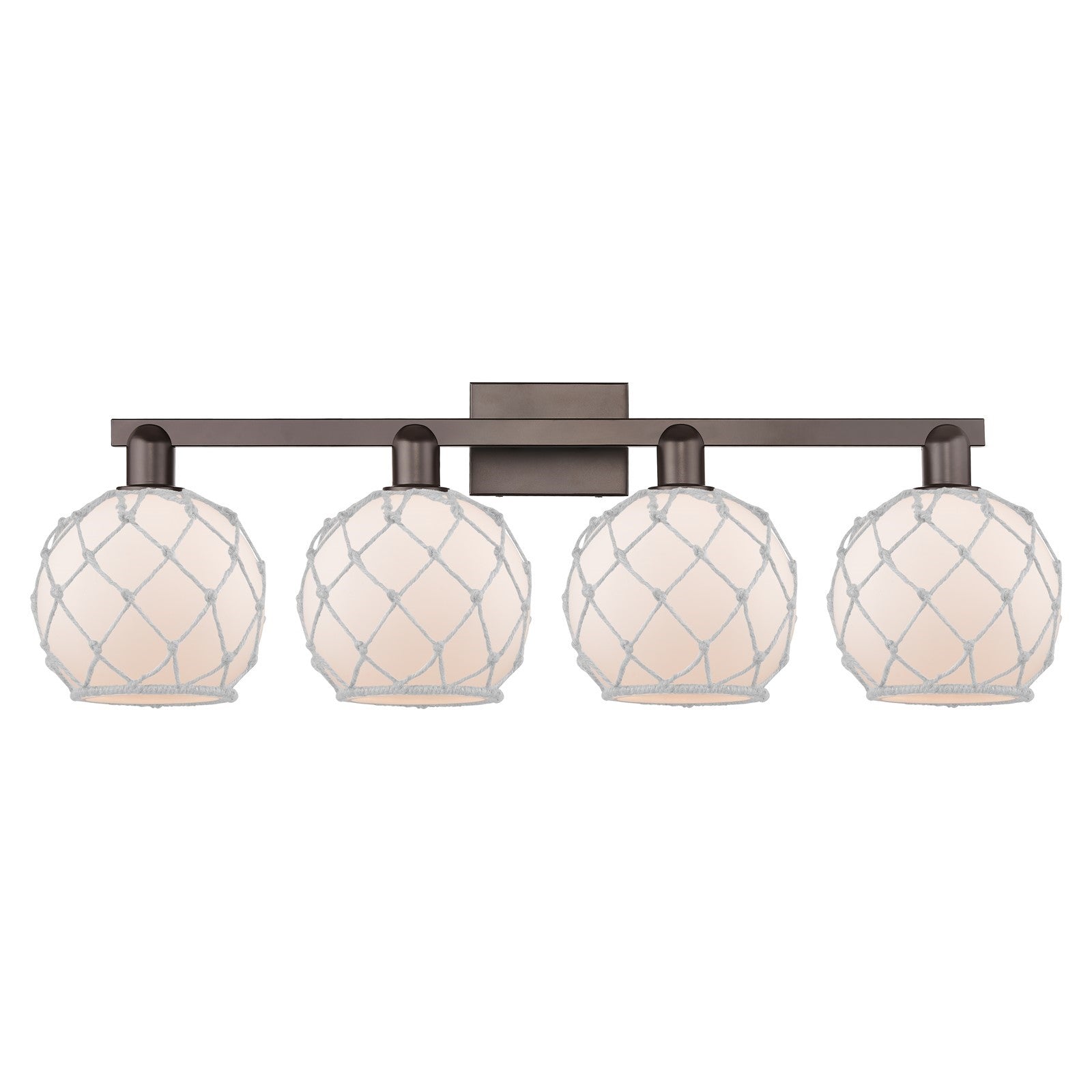 Innovations Farmhouse Rope 35in 4-Light Bath Vanity Light | Industrial Oil Rubbed Bronze Steel and White Frosted Glass Rope | Model 716-4W-OB-G121-8RW