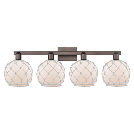 Innovations Farmhouse Rope 35in 4-Light Bath Vanity Light | Industrial Oil Rubbed Bronze Steel and White Frosted Glass Rope | Model 716-4W-OB-G121-8RW