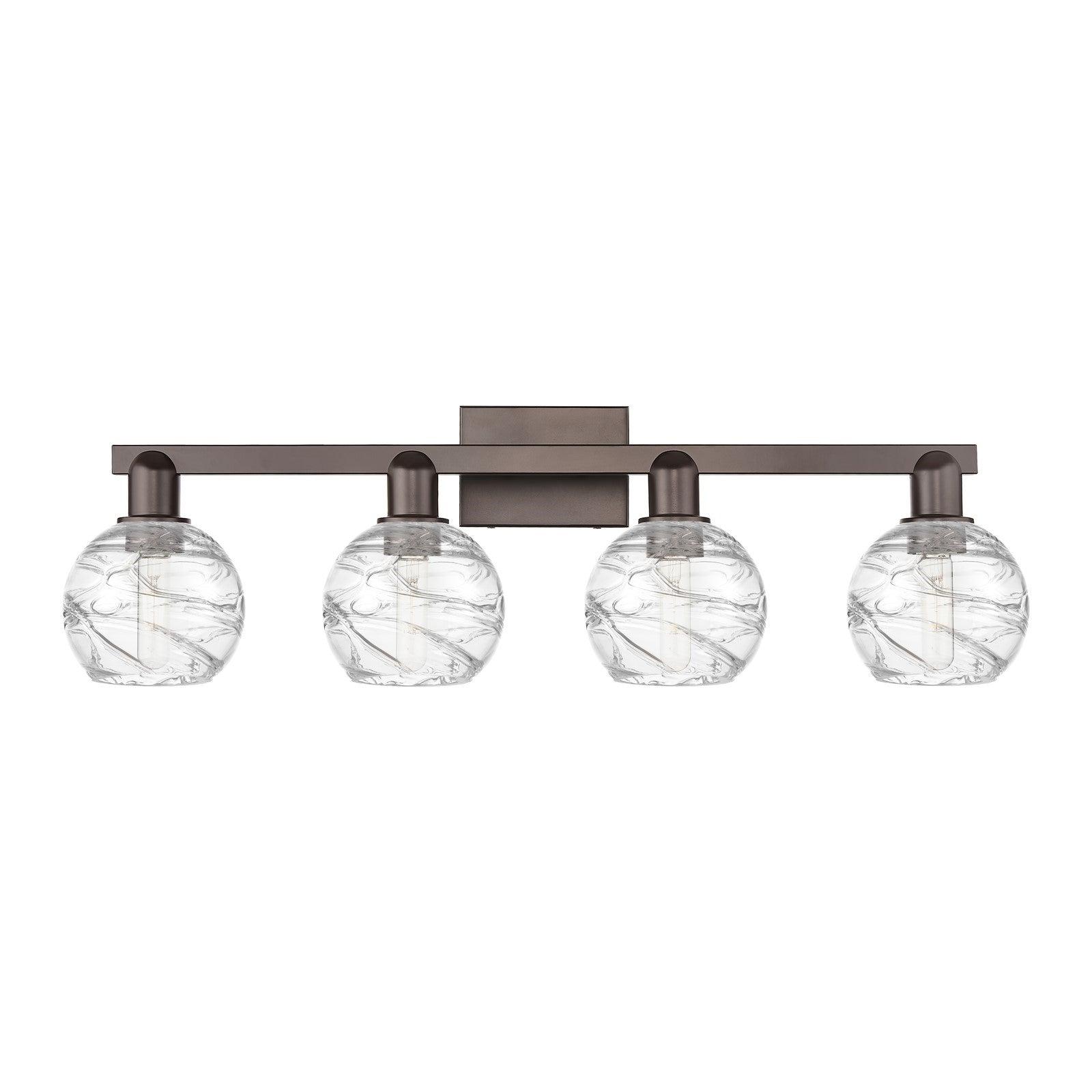 Innovations Athens Deco Swirl 36in 4-Light Bath Vanity Light | Industrial Oil Rubbed Bronze Steel and Clear Glass | Bathroom | Model 716-4W-OB-G1213-6CL