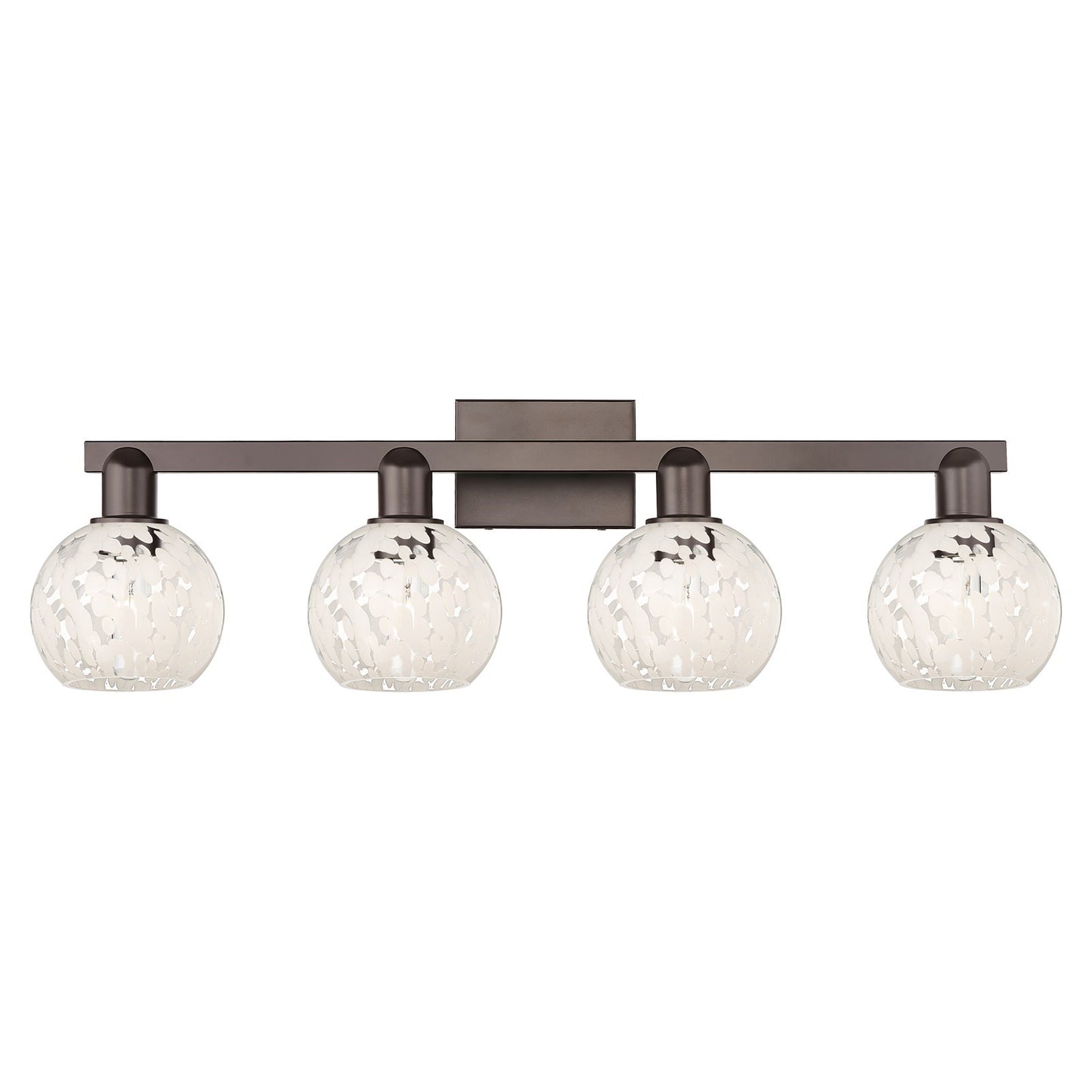 Innovations White Mouchette 33in 4-Light Bath Vanity Light | Industrial Oil Rubbed Bronze and White Mouchette Glass | Bathroom | Model 716-4W-OB-G1216-6WM