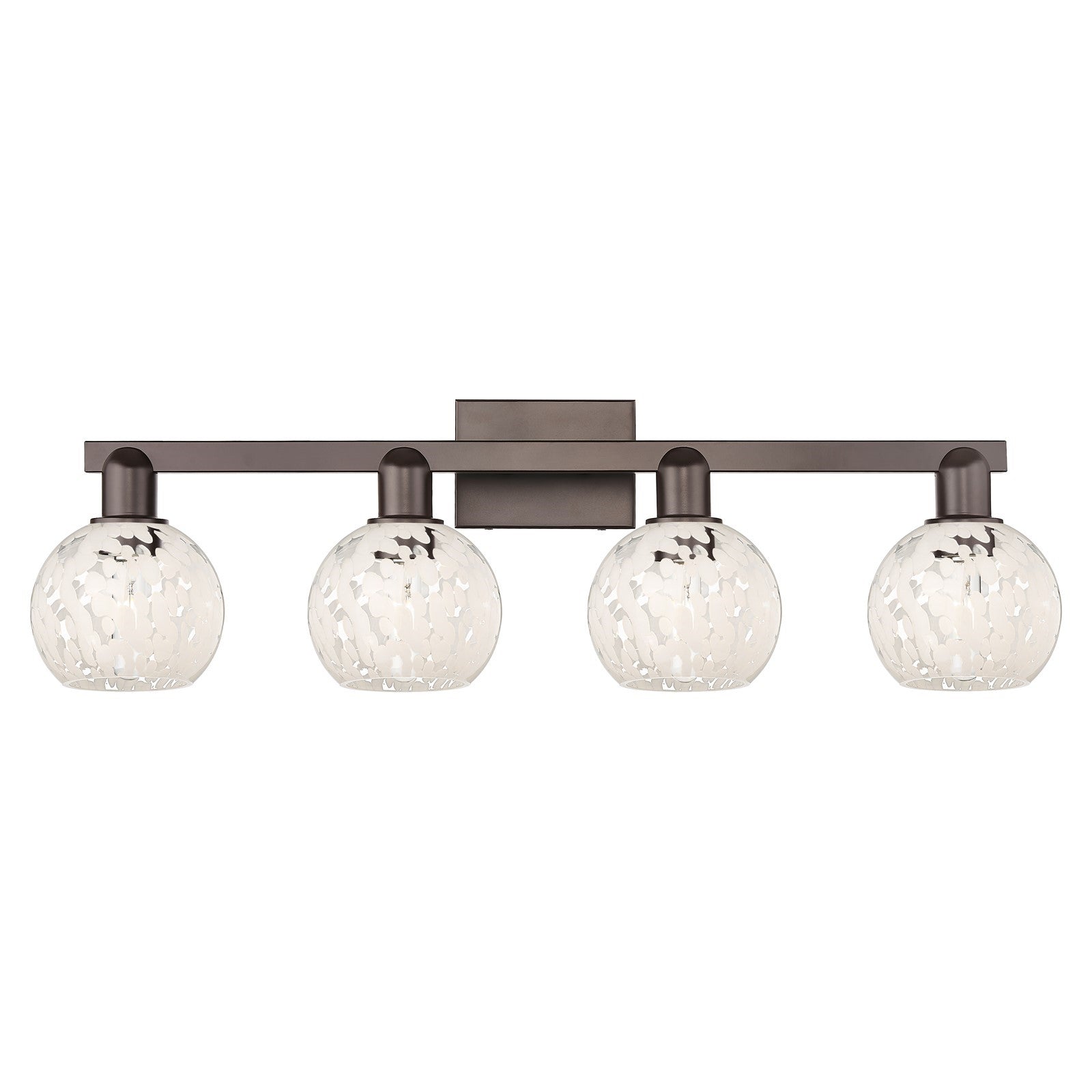 Innovations White Mouchette 33in 4-Light Bath Vanity Light | Industrial Oil Rubbed Bronze and White Mouchette Glass | Bathroom | Model 716-4W-OB-G1216-6WM