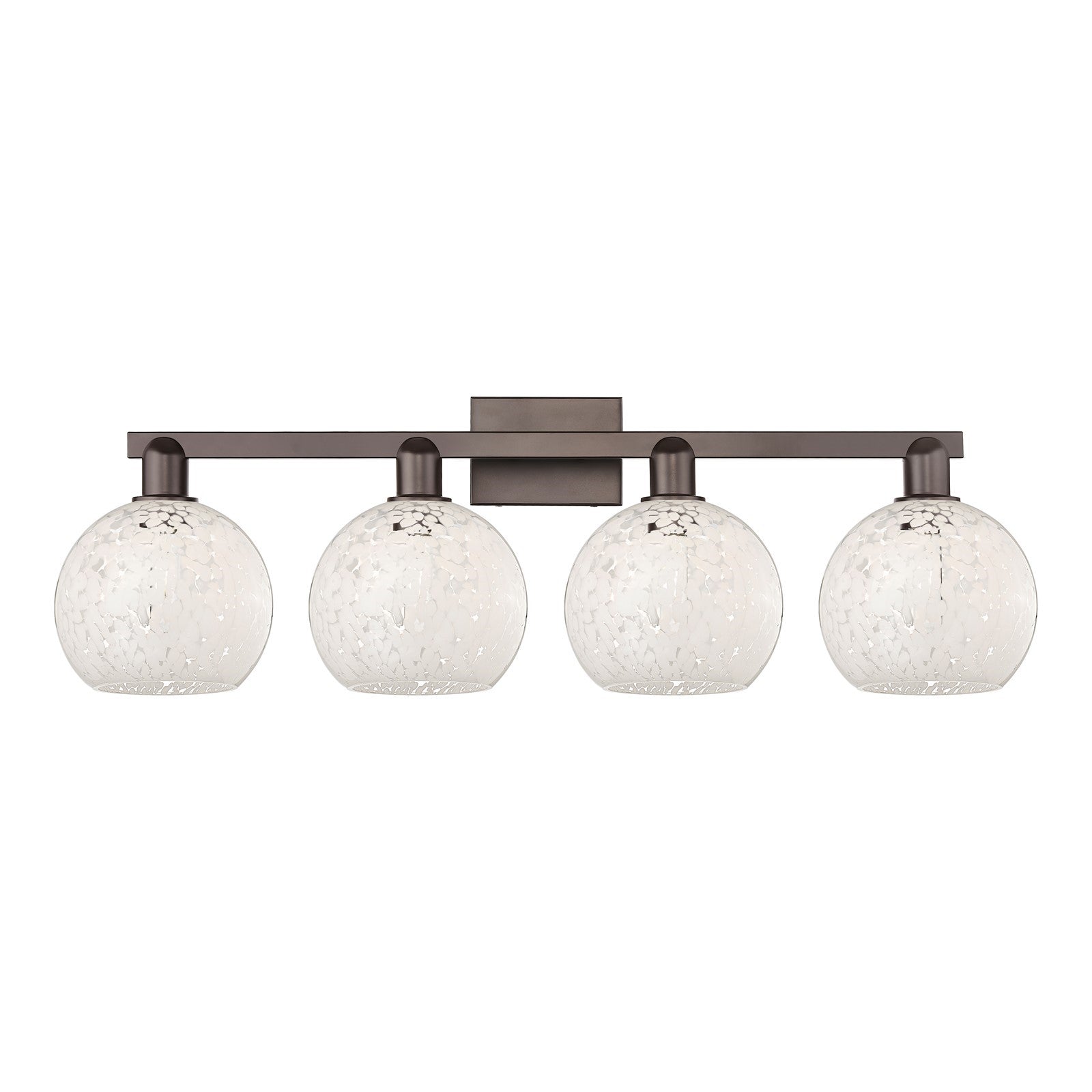 Innovations Lighting White Mouchette 35in 4-Light Bath Vanity | Industrial Oil Rubbed Bronze Steel and White Mouchette Glass | Model 716-4W-OB-G1216-8WM