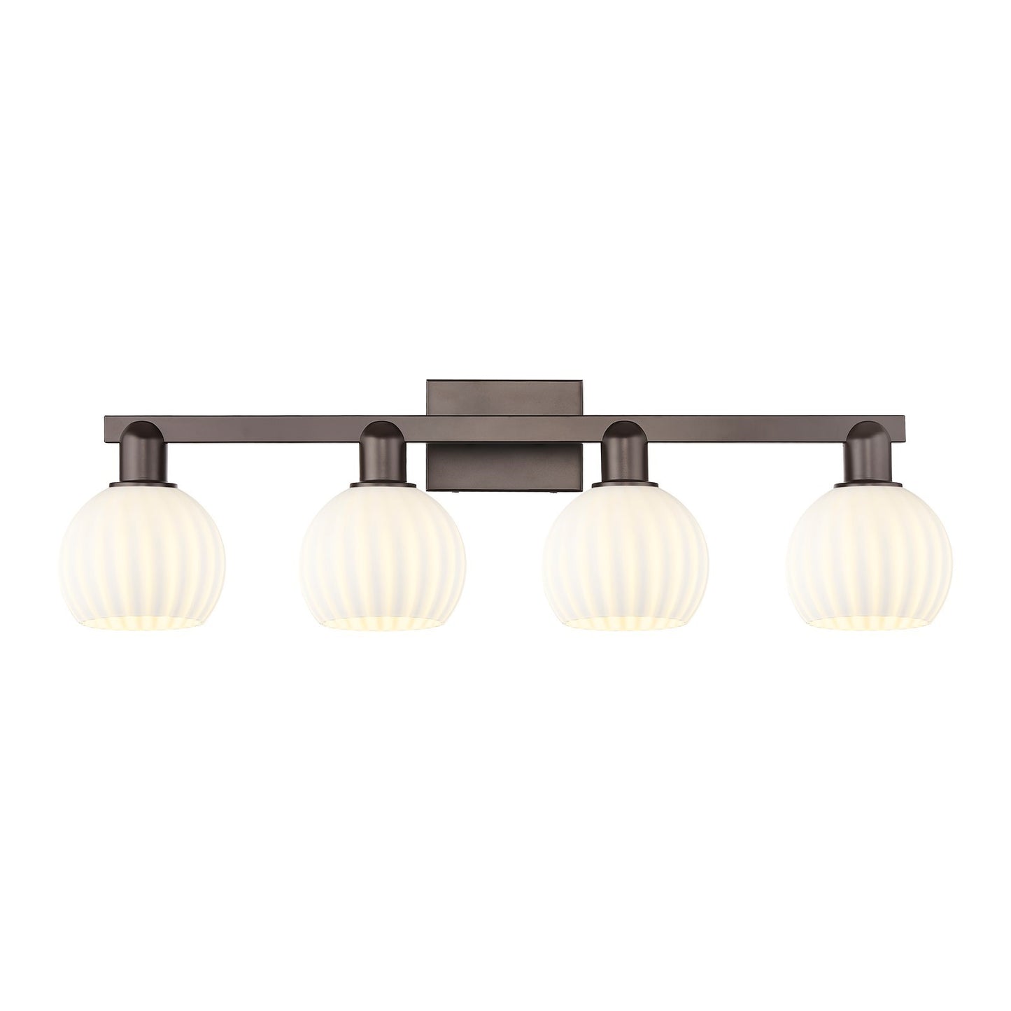 Innovations Lighting White Venetian 33in 4-Light Bath Vanity | Industrial Oil Rubbed Bronze Steel and White Venetian Glass | Model 716-4W-OB-G1217-6WV