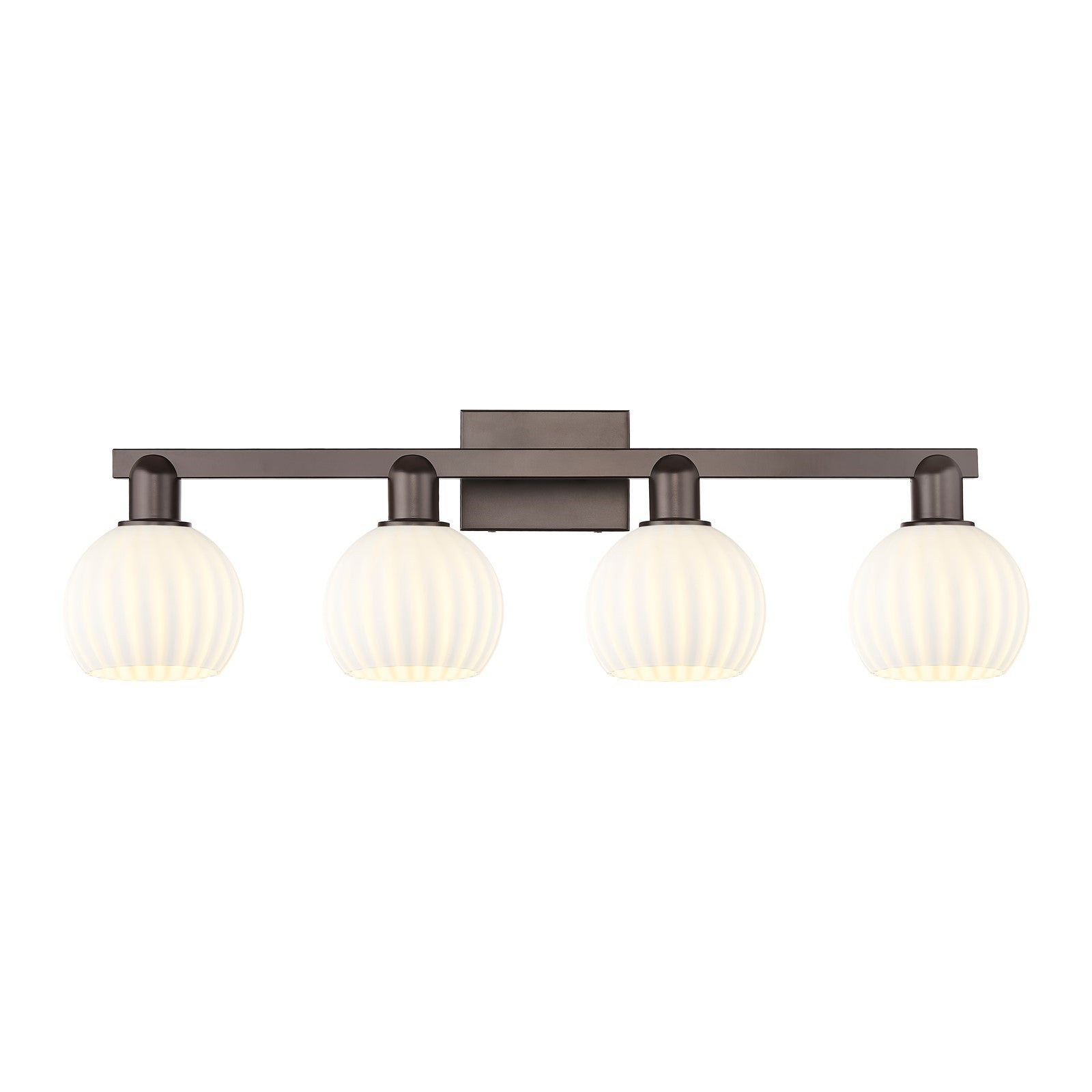 Innovations Lighting White Venetian 33in 4-Light Bath Vanity | Industrial Oil Rubbed Bronze Steel and White Venetian Glass | Model 716-4W-OB-G1217-6WV