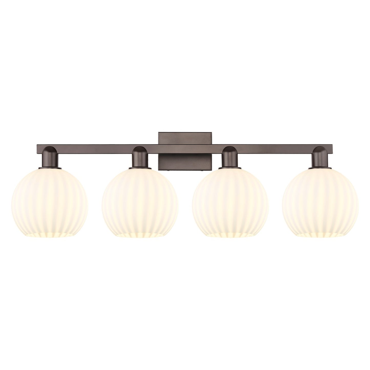 Innovations Lighting White Venetian 35in 4-Light Bath Vanity Light | Industrial Oil Rubbed Bronze and White Venetian Glass | Model 716-4W-OB-G1217-8WV