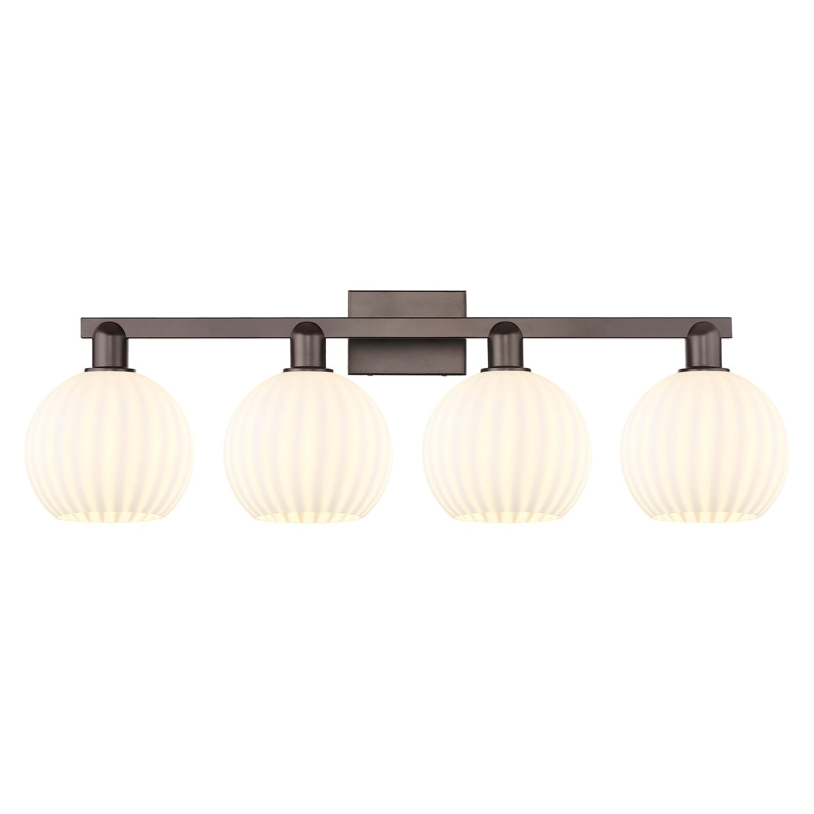 Innovations Lighting White Venetian 35in 4-Light Bath Vanity Light | Industrial Oil Rubbed Bronze and White Venetian Glass | Model 716-4W-OB-G1217-8WV
