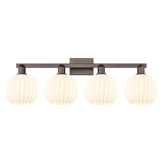 Innovations Lighting White Venetian 35in 4-Light Bath Vanity Light | Industrial Oil Rubbed Bronze and White Venetian Glass | Model 716-4W-OB-G1217-8WV