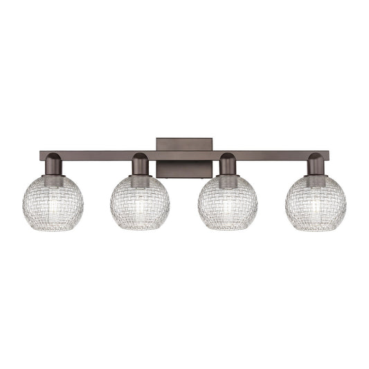 Innovations Athens 33in 4-Light Bath Vanity Light | Industrial Oil Rubbed Bronze Steel and Clear Basket Weave Glass | Bathroom | Model 716-4W-OB-G122C-6CL
