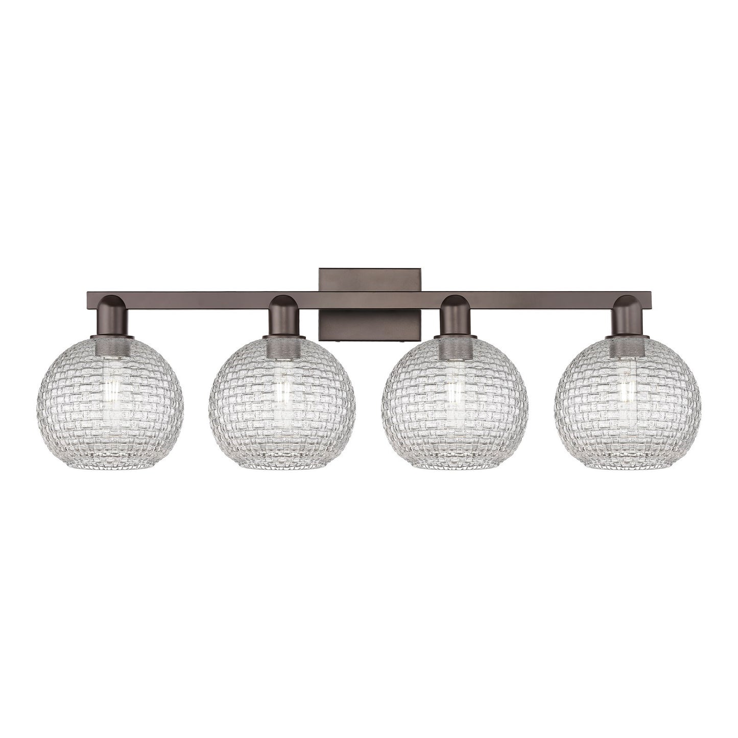 Innovations Athens 35in 4-Light Bath Vanity Light | Industrial Oil Rubbed Bronze Steel and Clear Basket Weave Glass | Bathroom | Model 716-4W-OB-G122C-8CL