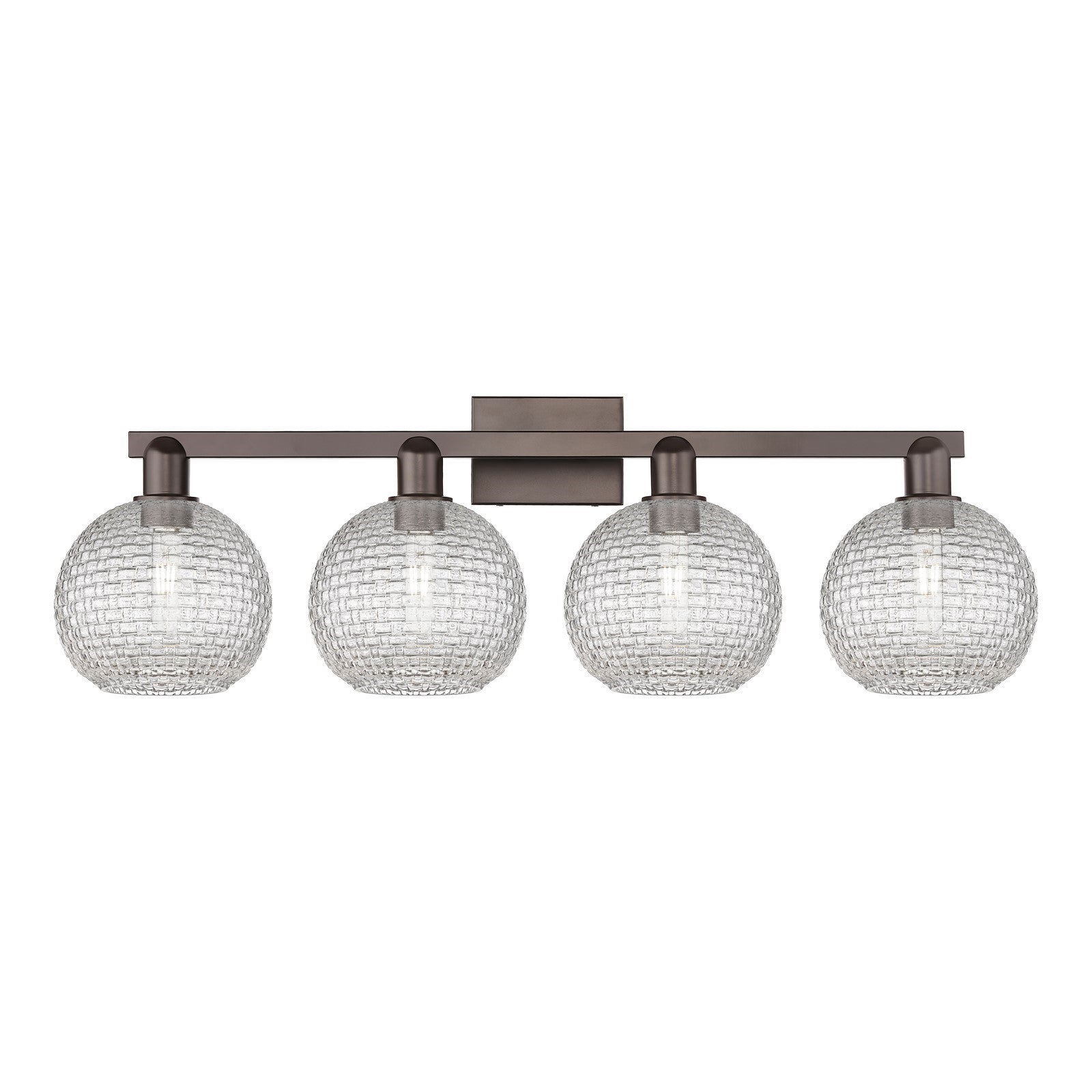 Innovations Athens 35in 4-Light Bath Vanity Light | Industrial Oil Rubbed Bronze Steel and Clear Basket Weave Glass | Bathroom | Model 716-4W-OB-G122C-8CL
