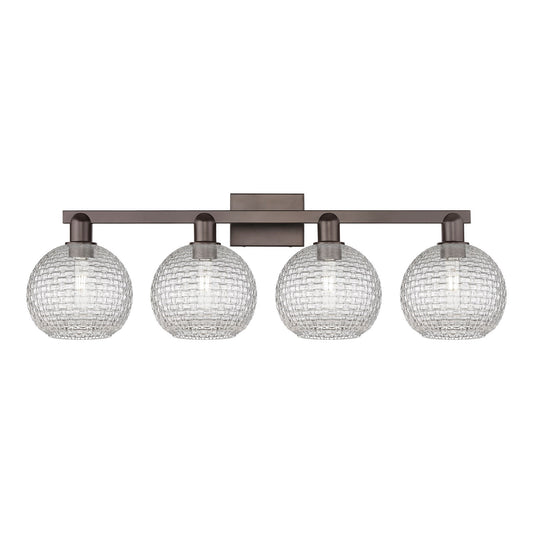 Innovations Athens 35in 4-Light Bath Vanity Light | Industrial Oil Rubbed Bronze Steel and Clear Basket Weave Glass | Bathroom | Model 716-4W-OB-G122C-8CL