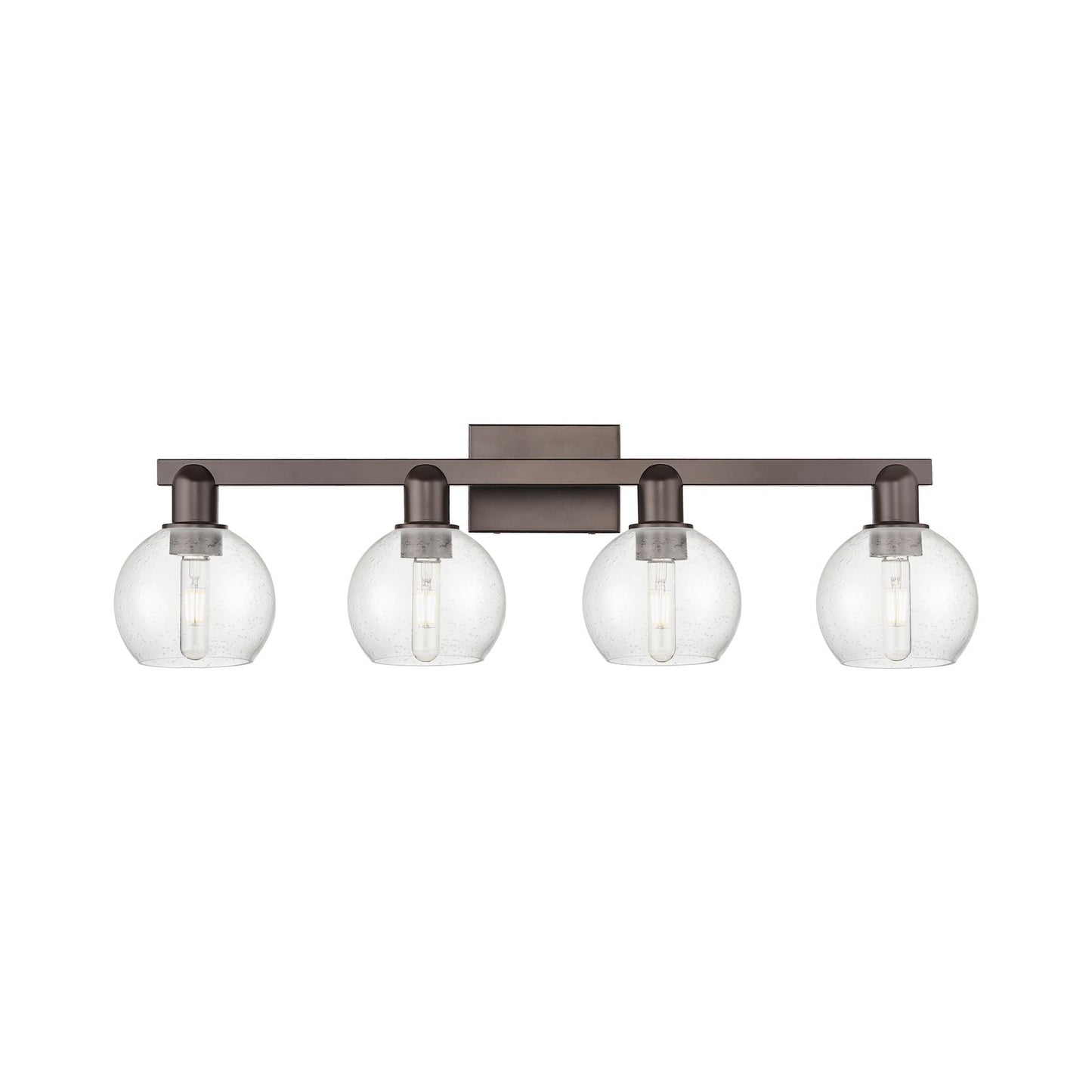 Innovations Athens 33in 4-Light Bath Vanity | Industrial Oil Rubbed Bronze Steel and Seedy Glass | Bathroom Vanity Light | Model 716-4W-OB-G124-6