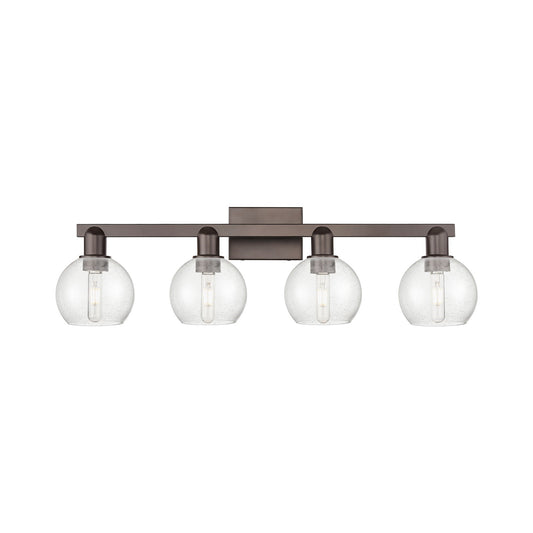 Innovations Athens 33in 4-Light Bath Vanity | Industrial Oil Rubbed Bronze Steel and Seedy Glass | Bathroom Vanity Light | Model 716-4W-OB-G124-6