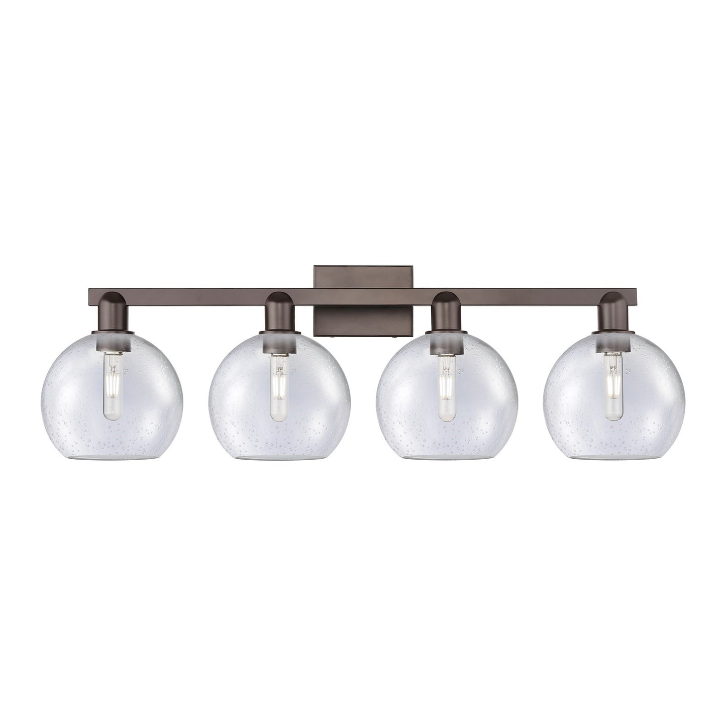 Innovations Athens 35in 4-Light Bath Vanity Light | Industrial Oil Rubbed Bronze Steel and Seedy Glass | Bathroom Vanity | Model 716-4W-OB-G124-8