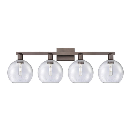 Innovations Athens 35in 4-Light Bath Vanity Light | Industrial Oil Rubbed Bronze Steel and Seedy Glass | Bathroom Vanity | Model 716-4W-OB-G124-8