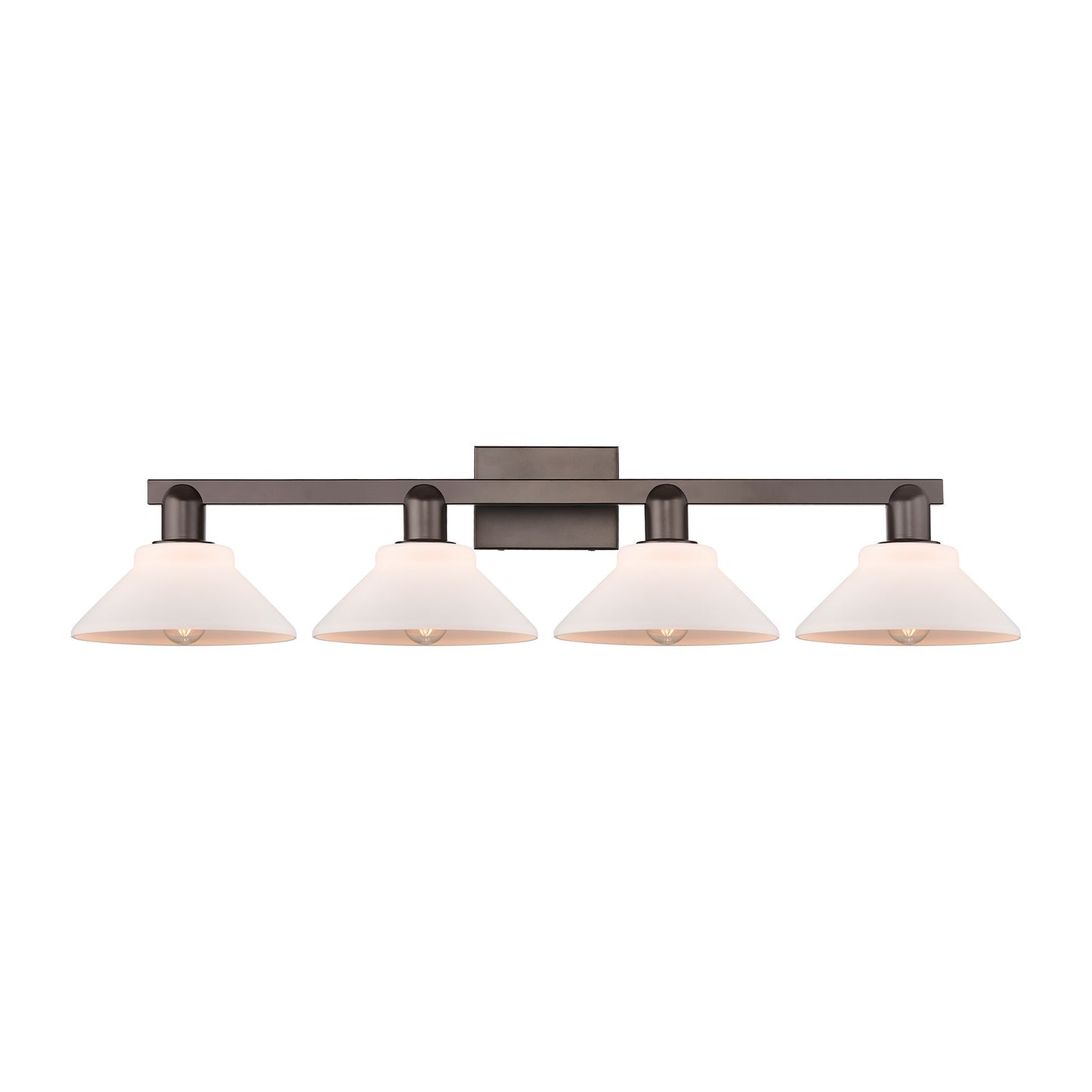 Innovations Orwell 35in 4-Light Bath Vanity Light | Industrial Oil Rubbed Bronze and Matte White Glass | Bathroom Vanity | Model 716-4W-OB-G131