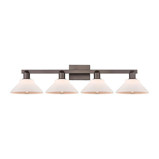 Innovations Orwell 35in 4-Light Bath Vanity Light | Industrial Oil Rubbed Bronze and Matte White Glass | Bathroom Vanity | Model 716-4W-OB-G131