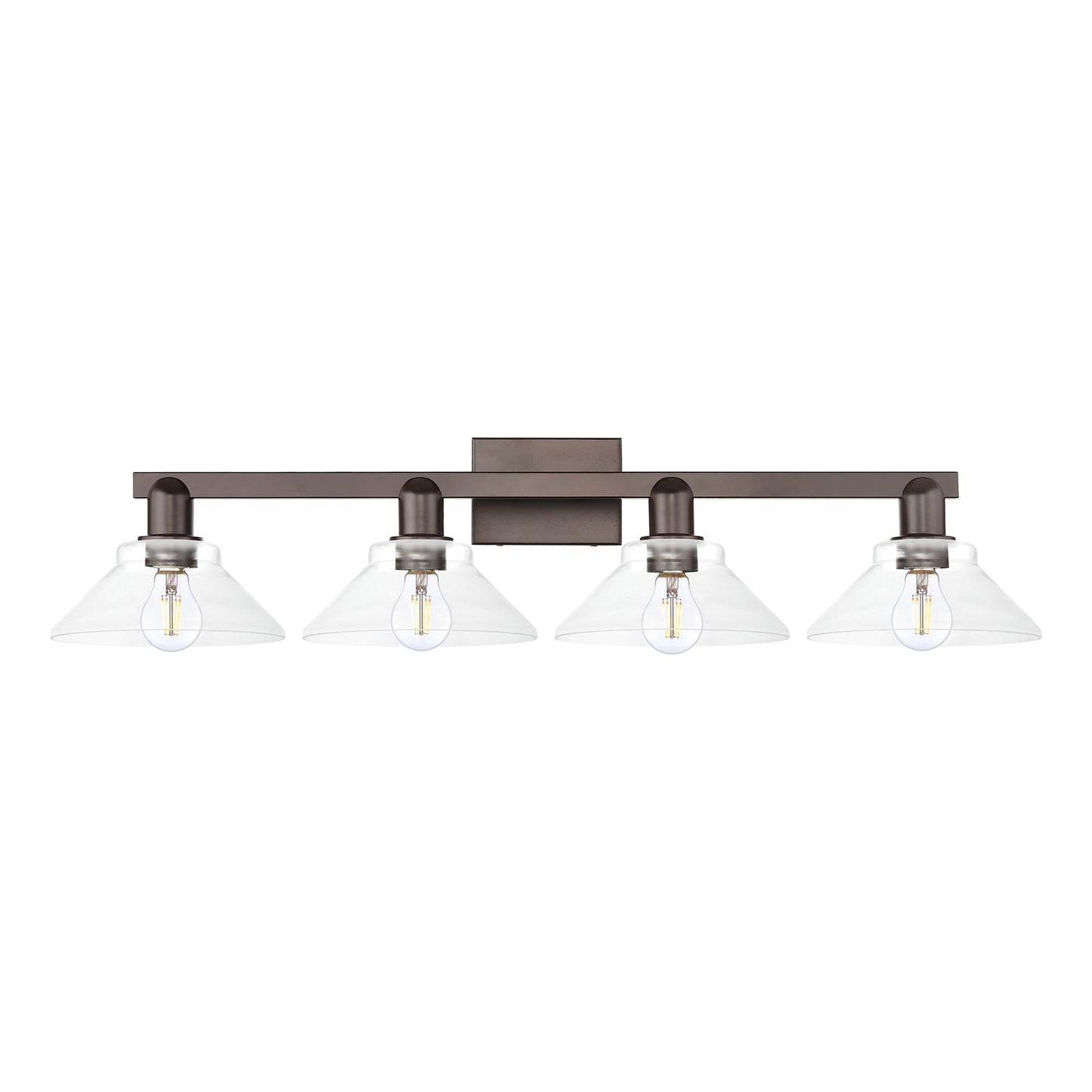 Innovations Orwell 35in 4-Light Bath Vanity Light | Industrial Oil Rubbed Bronze Steel and Clear Glass | Bathroom Vanity | Model 716-4W-OB-G132
