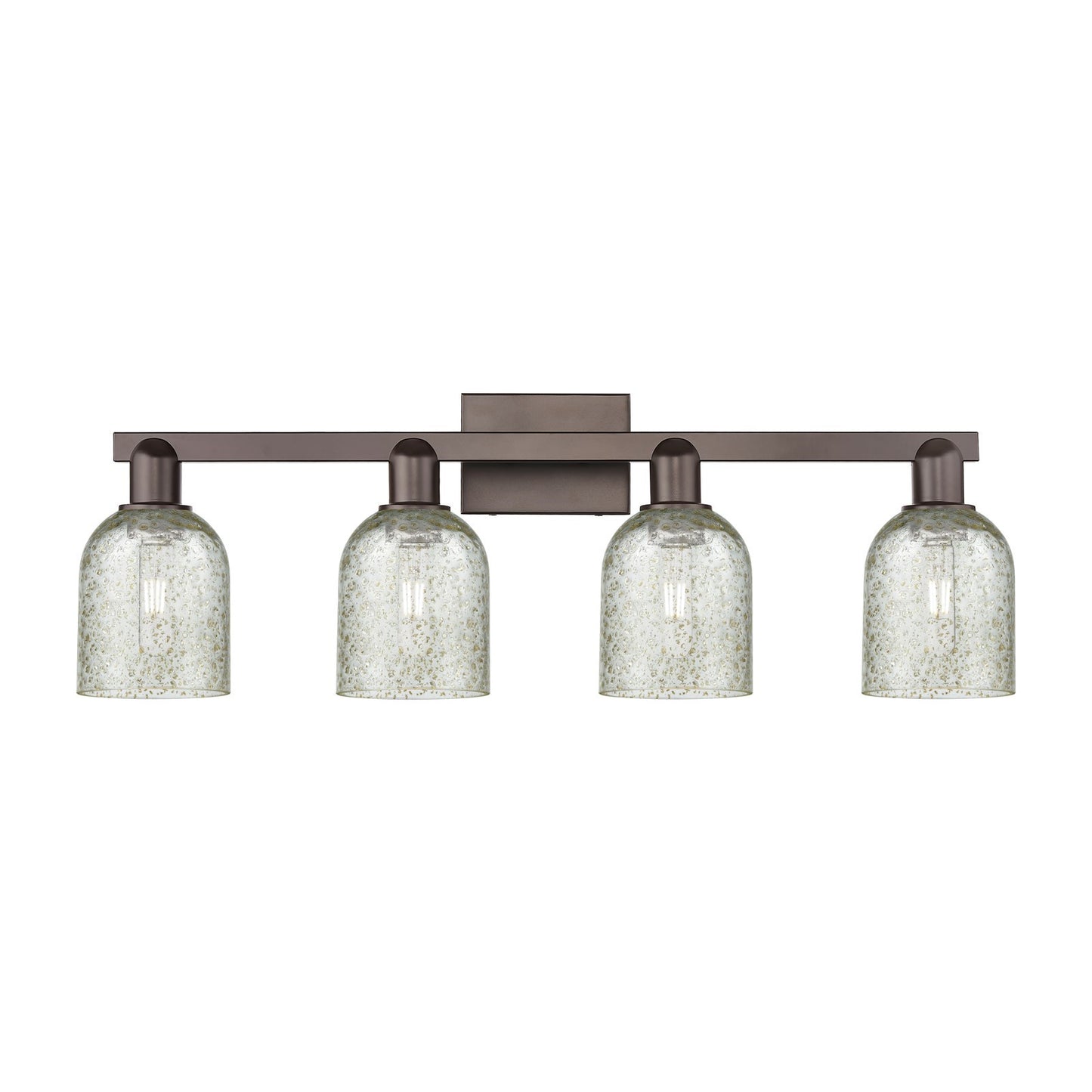 Innovations Caledonia 32in 4-Light Bath Vanity Light | Industrial Oil Rubbed Bronze Steel and Mica Glass | Bathroom Vanity | Model 716-4W-OB-G259