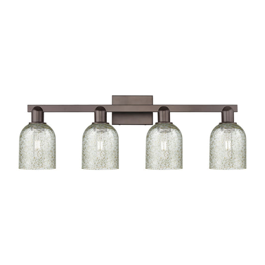 Innovations Caledonia 32in 4-Light Bath Vanity Light | Industrial Oil Rubbed Bronze Steel and Mica Glass | Bathroom Vanity | Model 716-4W-OB-G259