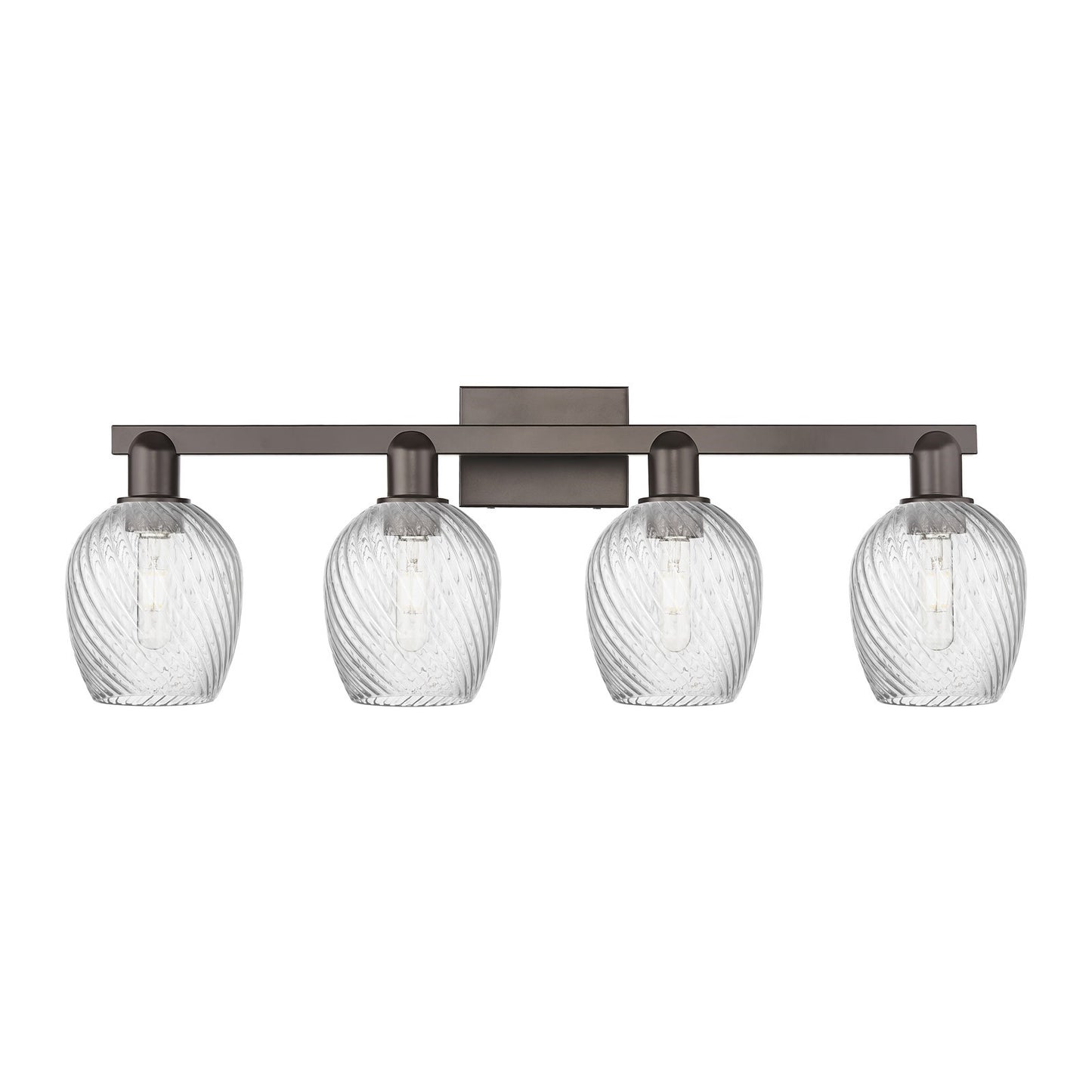 Innovations Salina 33in 4-Light Bath Vanity Light | Industrial Oil Rubbed Bronze Steel and Clear Spiral Fluted Glass | Bathroom | Model 716-4W-OB-G292