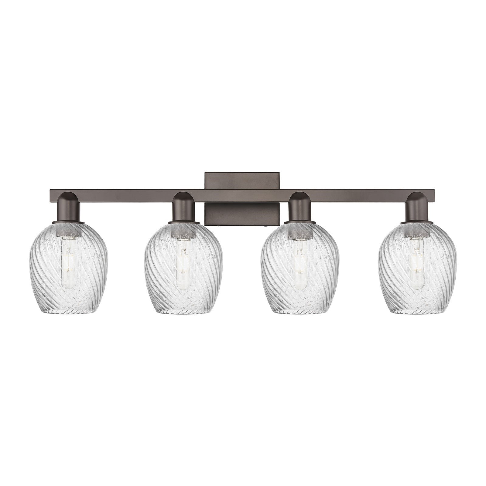 Innovations Salina 33in 4-Light Bath Vanity Light | Industrial Oil Rubbed Bronze Steel and Clear Spiral Fluted Glass | Bathroom | Model 716-4W-OB-G292