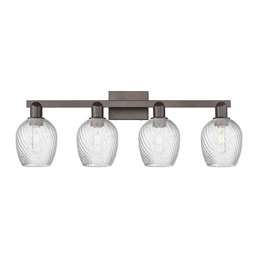 Innovations Salina 33in 4-Light Bath Vanity Light | Industrial Oil Rubbed Bronze Steel and Clear Spiral Fluted Glass | Bathroom | Model 716-4W-OB-G292