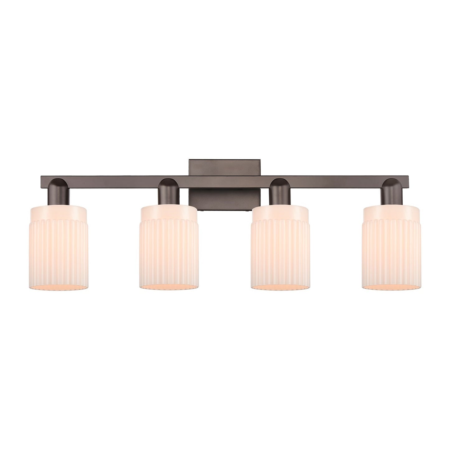 Innovations Hadley 32in 4-Light Bath Vanity Light | Industrial Oil Rubbed Bronze Steel and Matte White Ribbed Glass | Bathroom | Model 716-4W-OB-G341