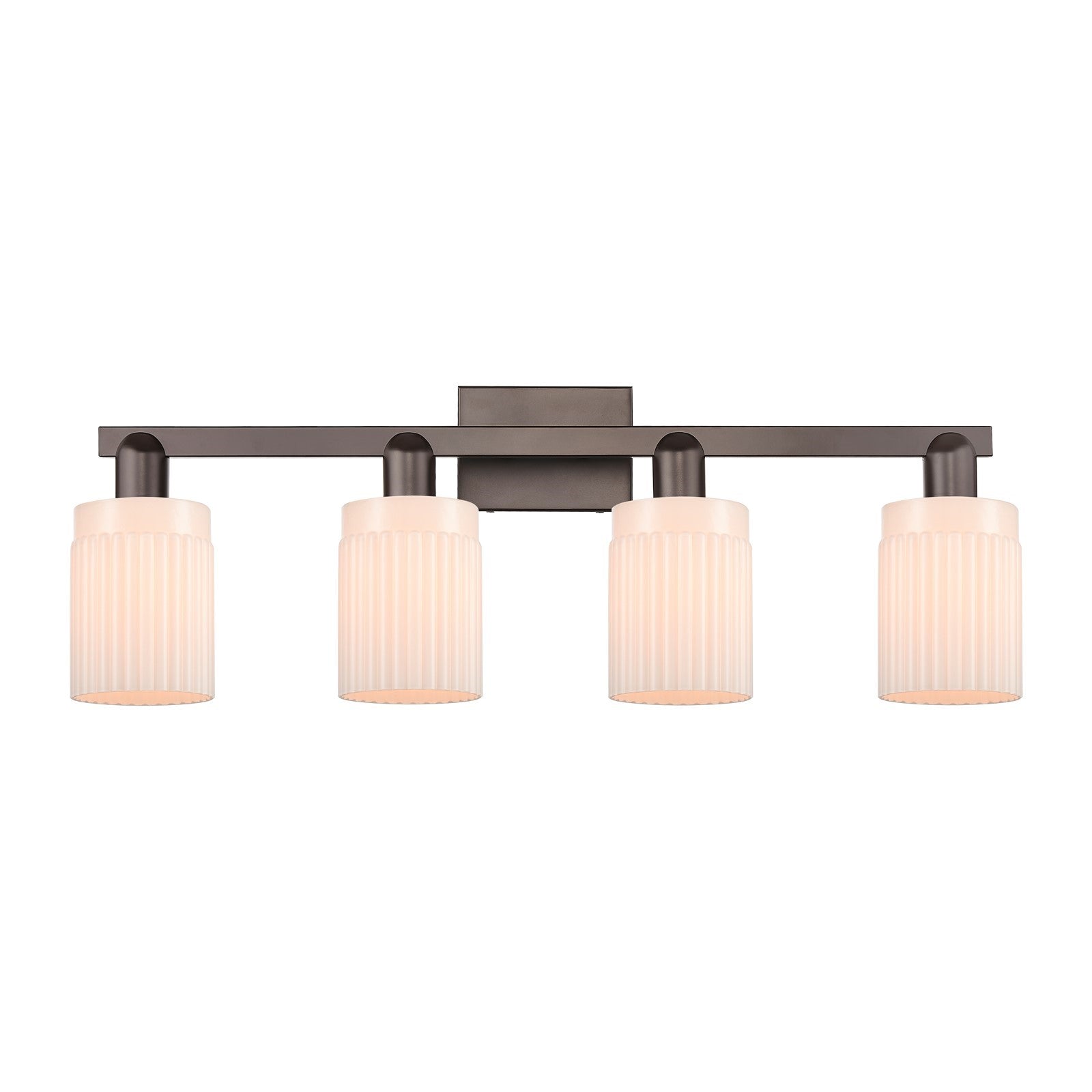 Innovations Hadley 32in 4-Light Bath Vanity Light | Industrial Oil Rubbed Bronze Steel and Matte White Ribbed Glass | Bathroom | Model 716-4W-OB-G341